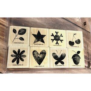 2006 STAMPIN UP ALL THROUGH THE YEAR Wood Mounted Rubber Stamp set of 8 SEASONAL